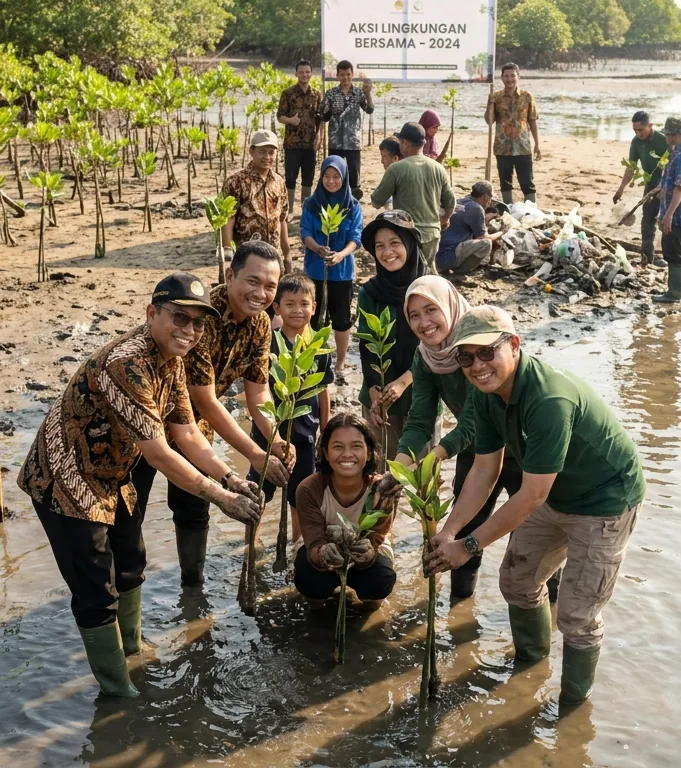 Relawan PPI menanam bibit mangrove bersama warga